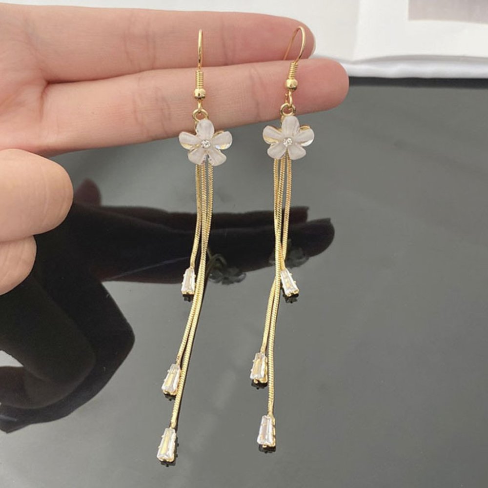 Dangle Earrings with Flower Design S925 Silver Posts